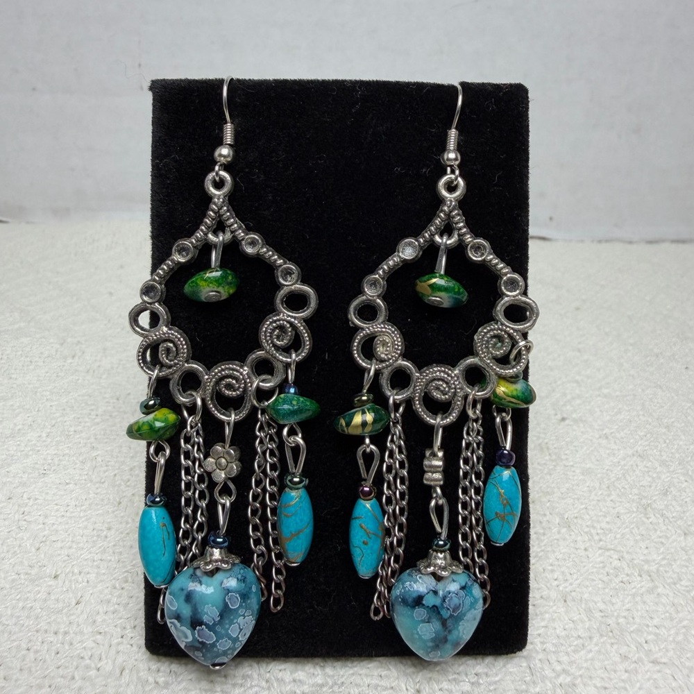 Bohemian Turquoise and Green Dangle Earrings